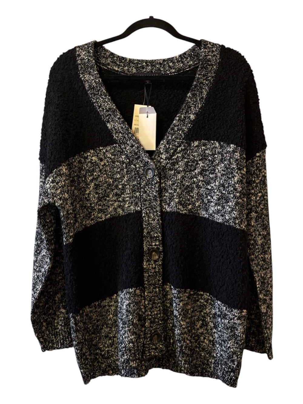 Sanctuary Black & Gray Striped Button-Front Cardigan
